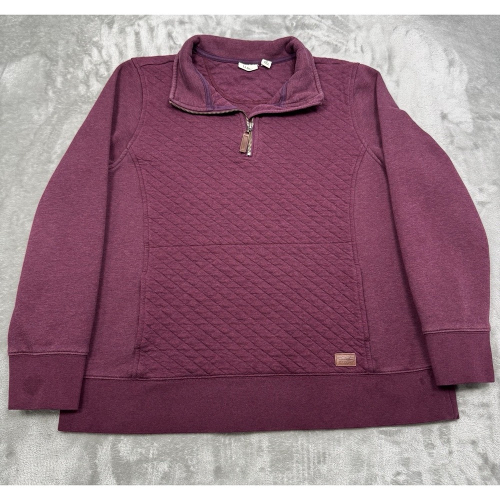 LL Bean Sweatshirt Womens XL Red Burgundy 1/4 Zip Pullover Diamond Quilted Shirt